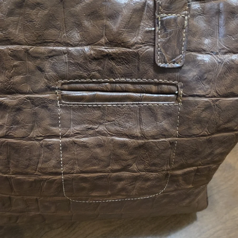 Multisac Brown Crocodile Embossed Handbag Large Size‎ Multipockets